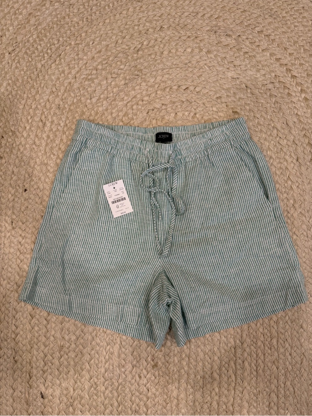 J. Crew Green & White Seersucker Drawstring Shorts